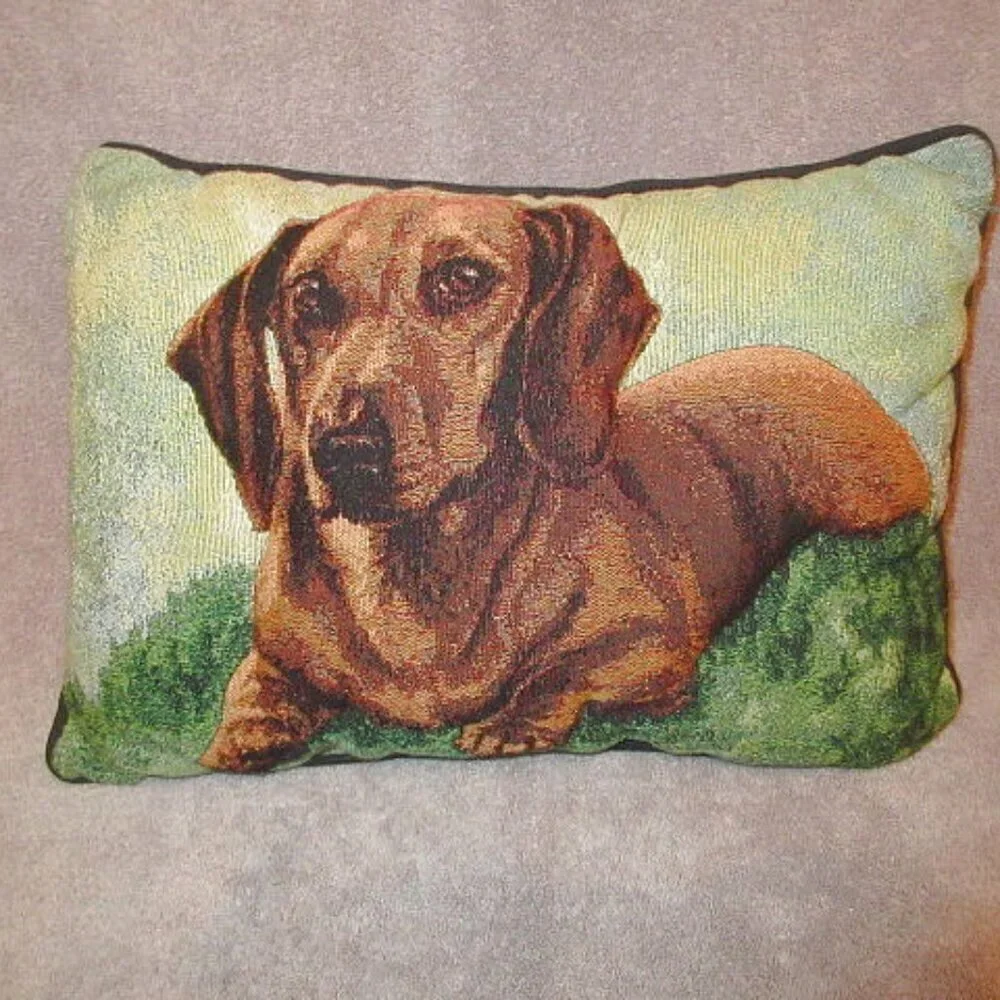 Dachshund Weiner Dog Tapestry Throw Pillow 3D Textured Sausage Pup Linda Picken